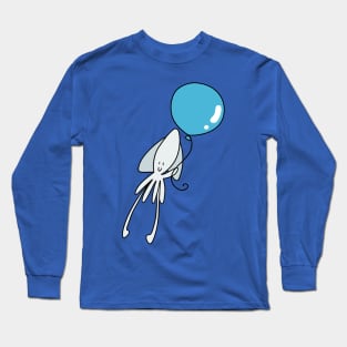 White Squid Blue Balloon Long Sleeve T-Shirt